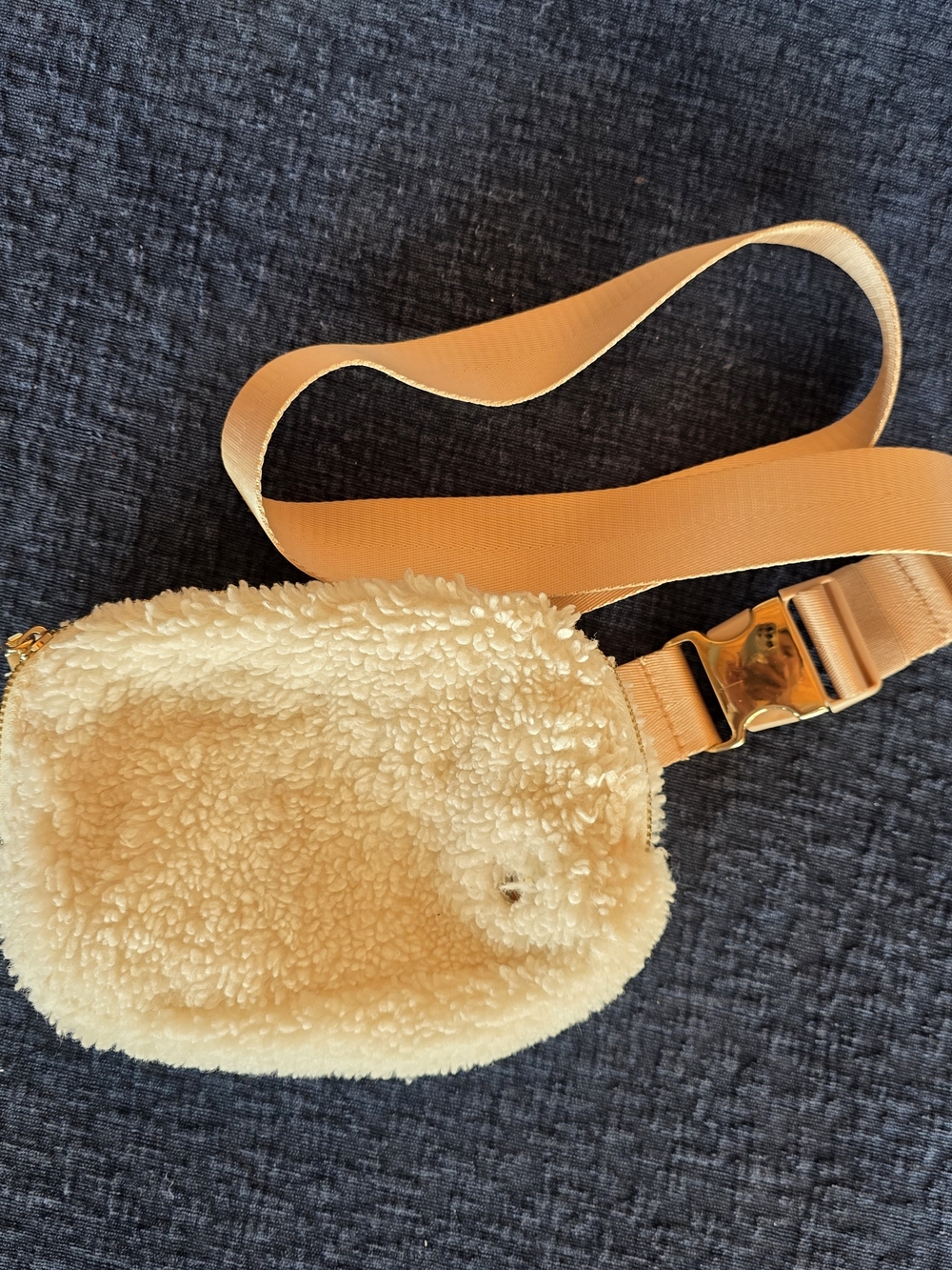 Faux Shearling Crossbody Belt Bag - Cream